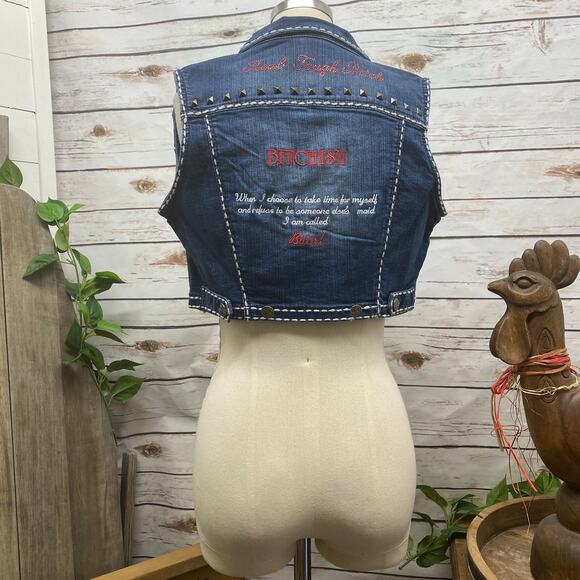 RTB Real Tough Babe Embroidered Denim Vest MEDIUM Embellished Bitchism - Picture 5 of 10